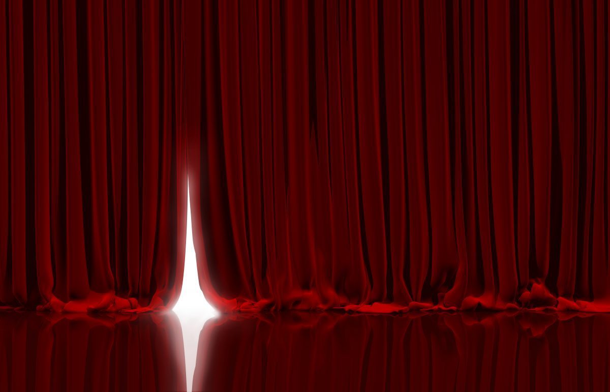 Red curtain in theater.